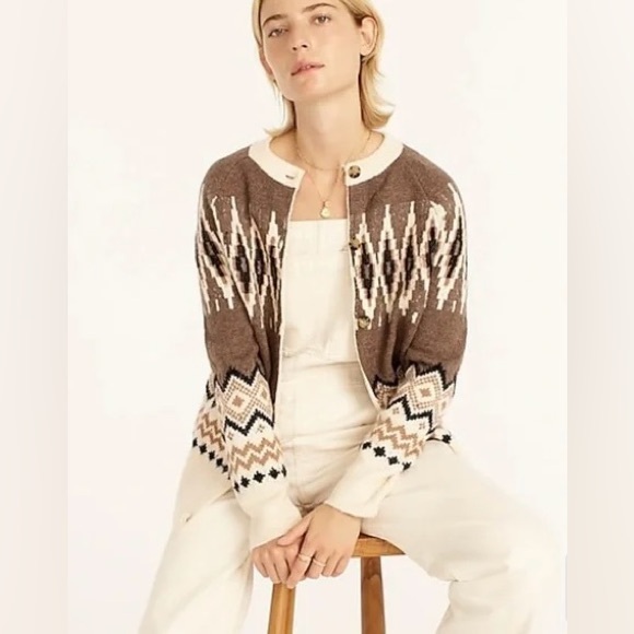 J. Crew Fair Isle Cardigan in Heather Fawn Muslin - Picture 3 of 12